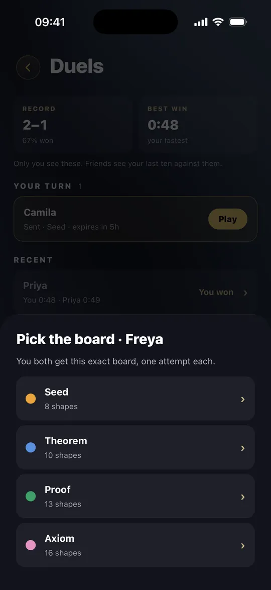 Picking the board for a duel: Seed, Theorem, Proof and Axiom
